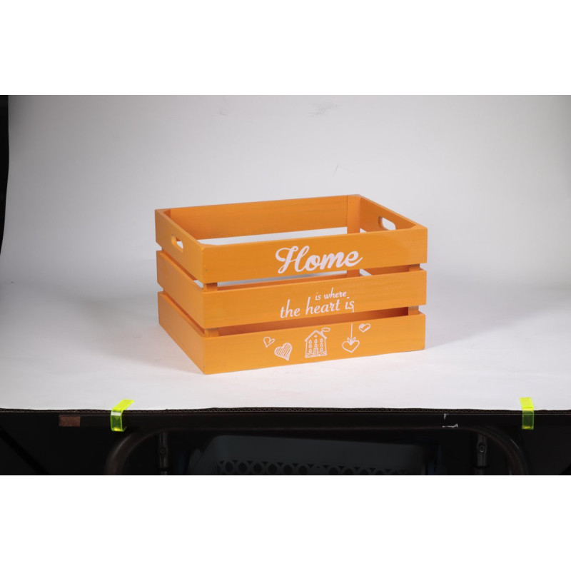 Set di 4 Cassette Legno Home Arancione 40x31x22 - Scatole Arredo