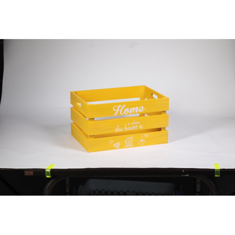 Set di 4 Cassette Legno Home Gialla 35x26x20 - Scatole Arredo
