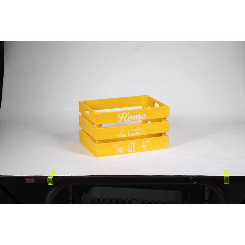 Set di 4 Cassette Legno Home Gialla 30x21x18 - Scatole Arredo