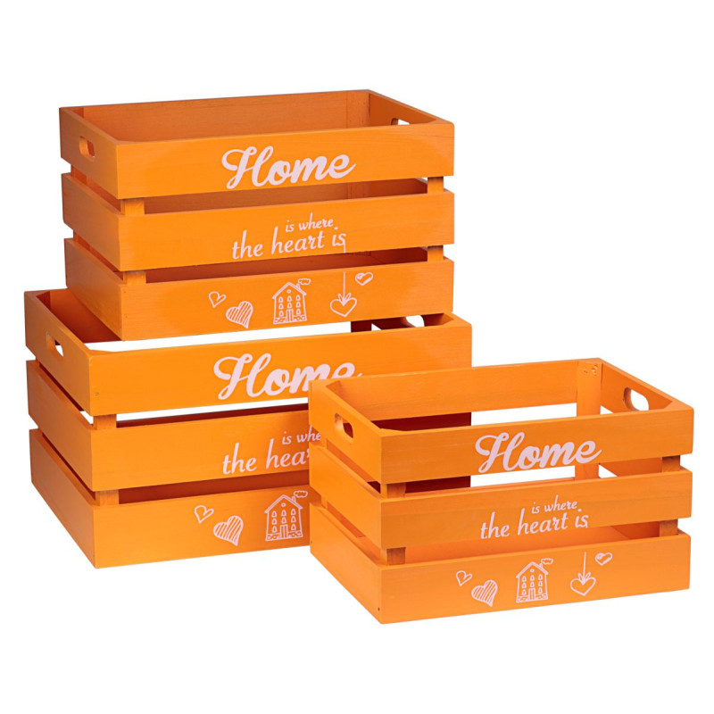 Set di 4 Box 3 Cassette Legno Home Arancio - Contenitori Design