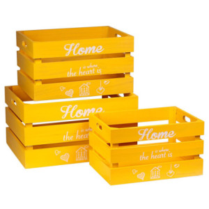 Set di 4 Box 3 Cassette Legno Home Giallo - Contenitori Design
