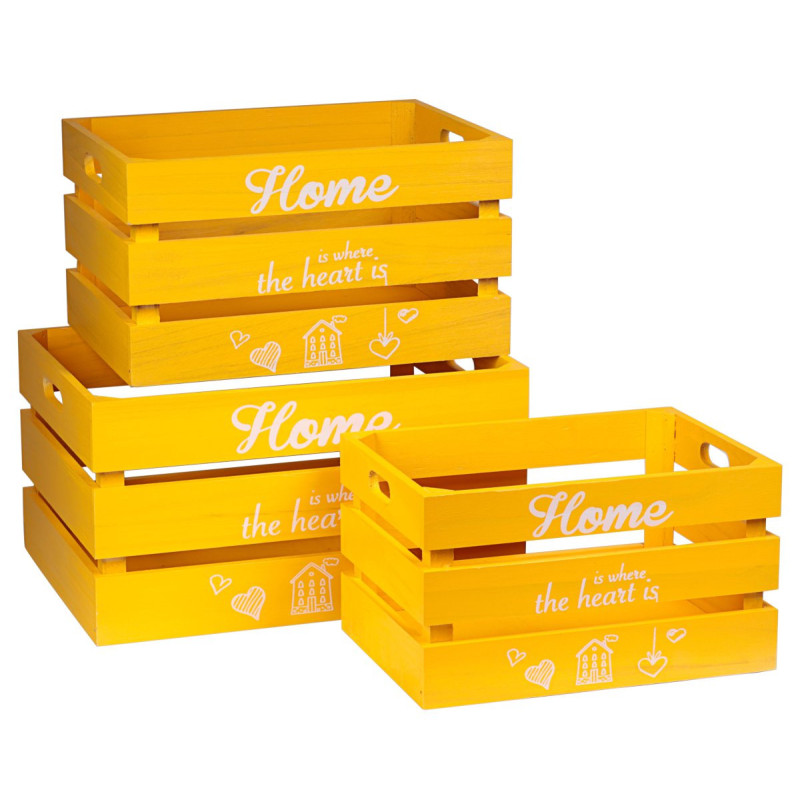 Set di 4 Box 3 Cassette Legno Home Giallo - Contenitori Design