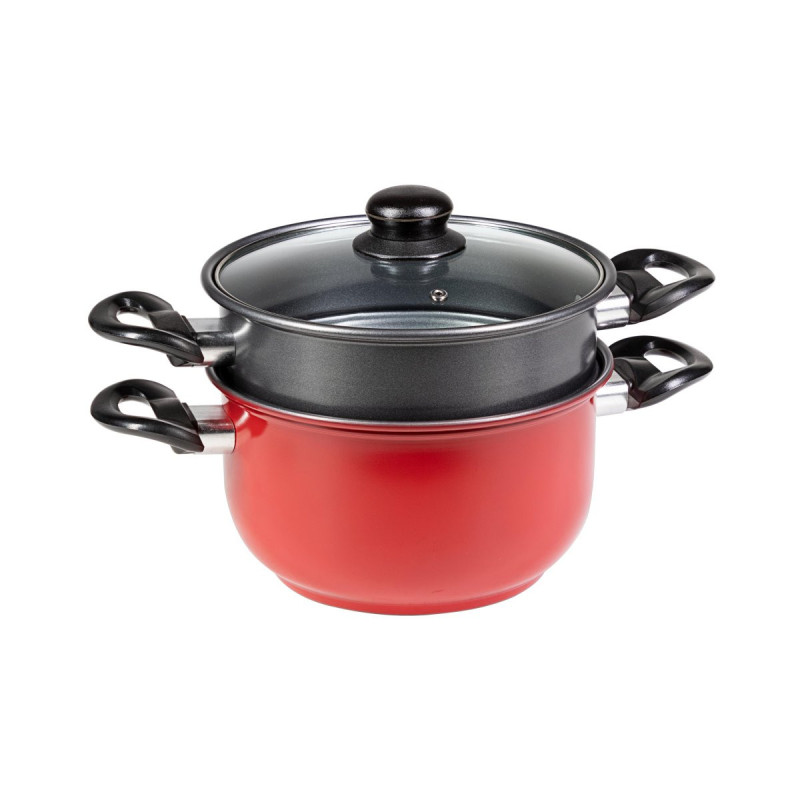 Set di 4 Confezioni 4 Friggi Vapo Ø22 cm Carbon Steel Grigio Rosso