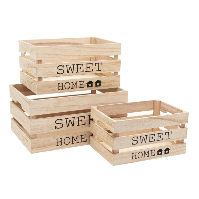 Set di 4 confezioni 3pz Cassette Portatutto In Mdf Sweet Home Naturale