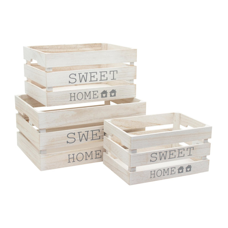 Set 4 Confezioni 3 Cassette Portatutto MDF Sweet Home Bianco