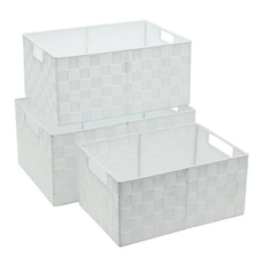 Set di 6 confezioni 3 Cestini Portatutto Rettangolari In Pp Intrecciato Twist Bianco