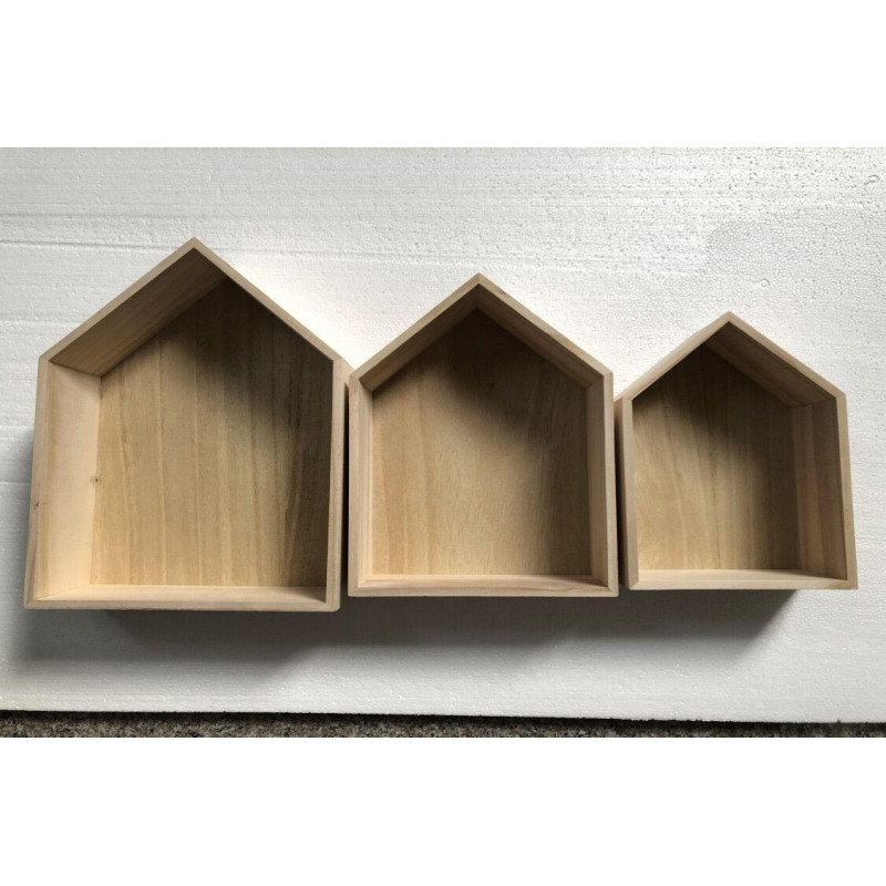 Set 4 Confezioni 3 Mensole Casetta 26,5x10x35 cm Naturale Design