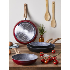 Zoom Set di 4 confezioni 3 Padelle 20/24/28 Ortles Alluminio Forgiato Manico Soft Touch Effetto Legno