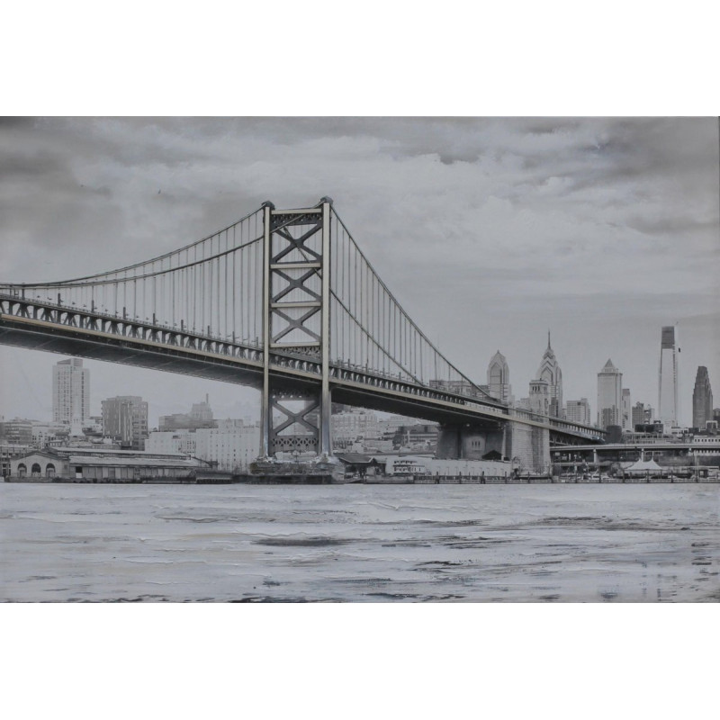 Set di 6 Canvas con Applicazioni Metallo 3D 80x120 cm Bridge