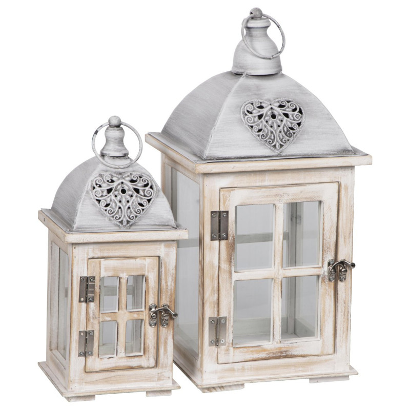 Set di 6 confezioni 2 Lanterne Laila Con Tetto In Metallo Bianco/grigio