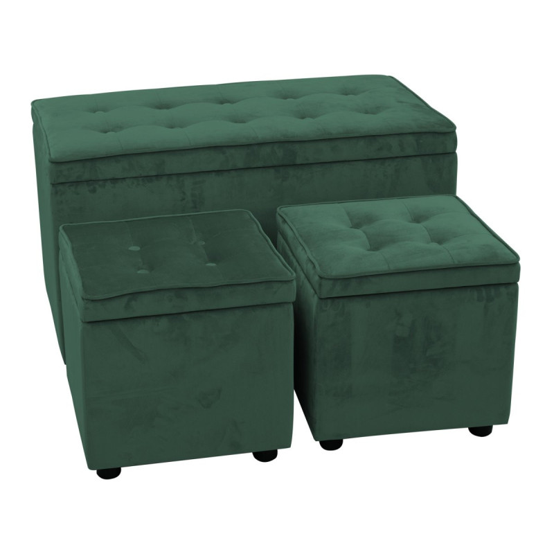 Set di 3 confezioni 3 Baule+2 Pouf
Velluto
Verde Scuro
89x48x51 Cm
Dalia