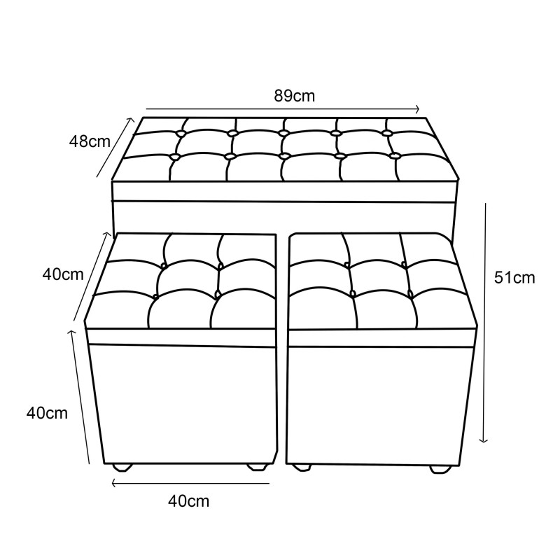 Set di 3 confezioni 3 Baule+2 Pouf
Velluto
Verde Scuro
89x48x51 Cm
Dalia