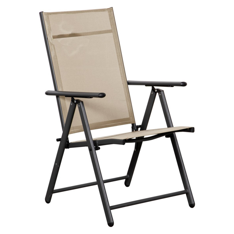 Set di 2 Sedie Pieghevoli Beige 7 Posizioni Met/Textilene