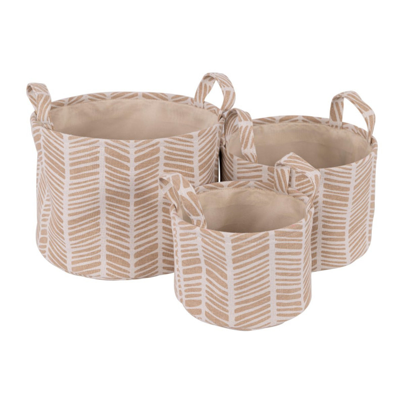 Set 6 confezioni 3 cesti portatutto tondi Ximba beige con manici