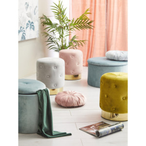 Zoom Set di 2 Pouf Contenitore Pieghevole Olimpia Velluto Turchese 56x34