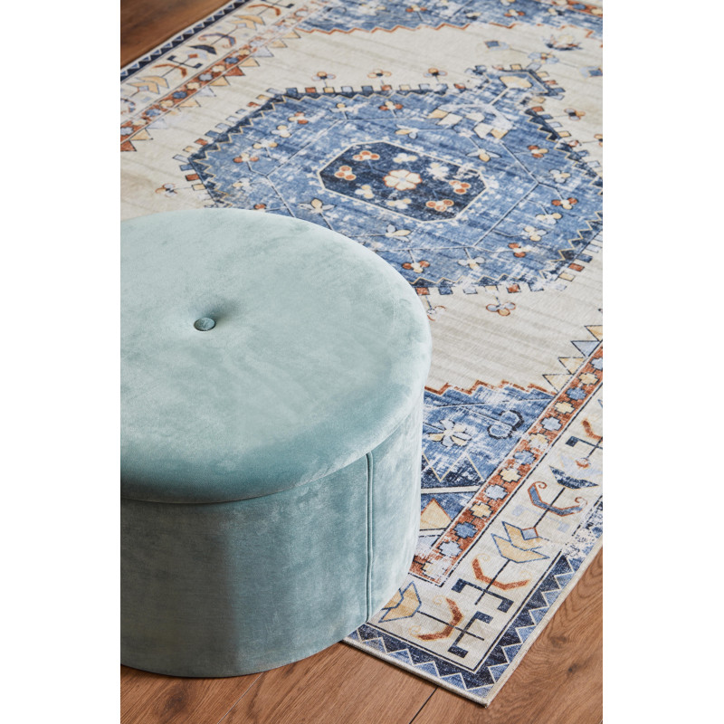 Set 2 Pouf contenitore pieghevoli Olimpia velluto turchese 56x34