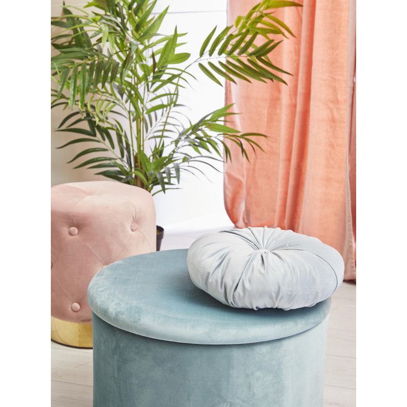 Set 2 Pouf contenitore pieghevoli Olimpia velluto turchese 56x34