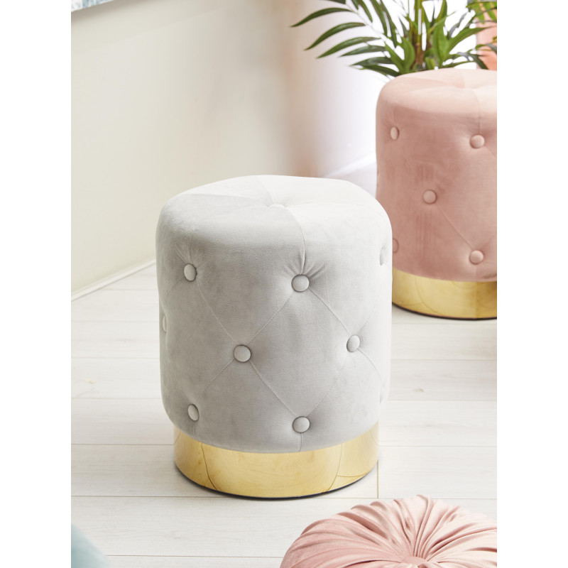 Set 2 Pouf Anastasia velluto trapuntato base oro rosa 35x42cm