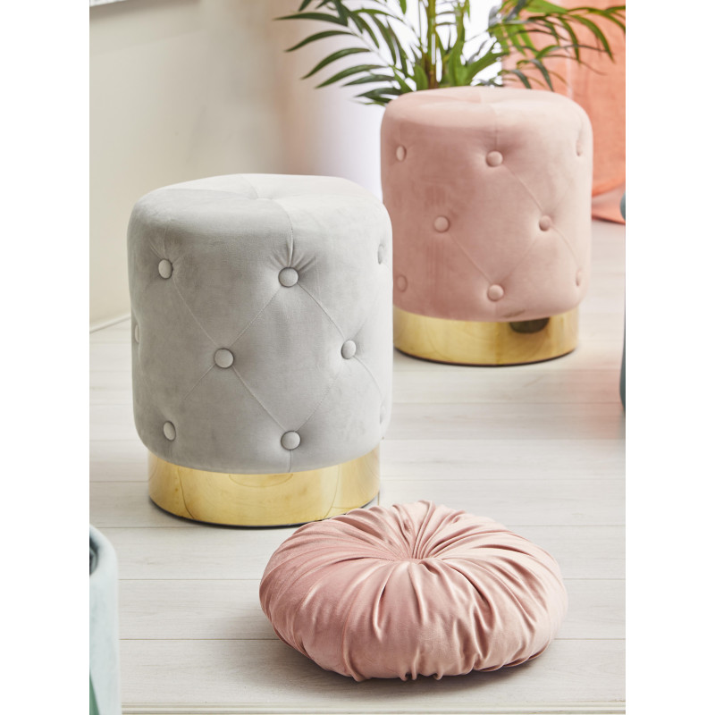 Set 2 Pouf Anastasia velluto trapuntato base oro grigio 35x42cm