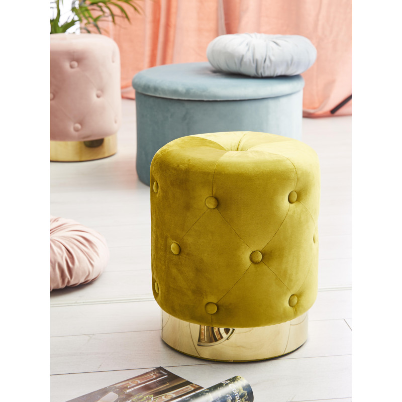 Set 2 Pouf Anastasia velluto trapuntato base oro senape 35x42cm