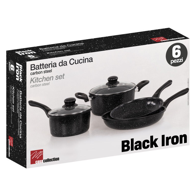 Set 4 Batterie 6pz Black Iron in Carbon Steel cucina professionale