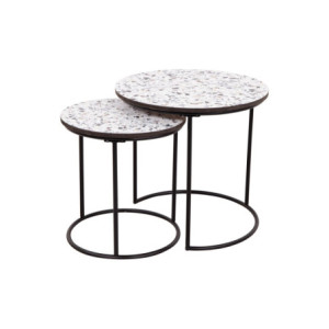 Set di 4 confezioni 2 Tavolini Tondi Venice Bianco Gr Effetto Graniglia/nero