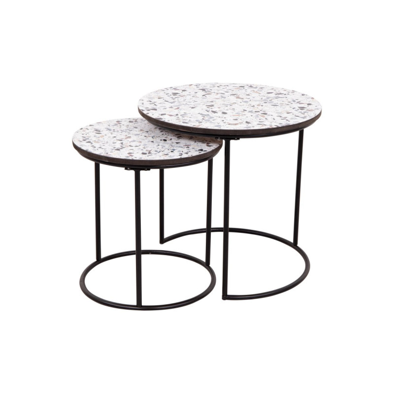 Set di 4 confezioni 2 Tavolini Tondi Venice Bianco Gr Effetto Graniglia/nero