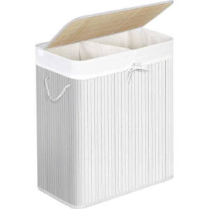 Set di 5 Portabiancheria Pieghevole In Bamboo Bianco 2 Scomparti 52x32x63 Cm