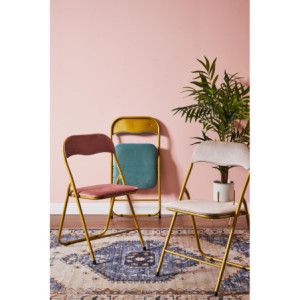 Zoom Set di 6 Sedie Pieghevole Cynthia In Velluto Tortora E Struttura Oro