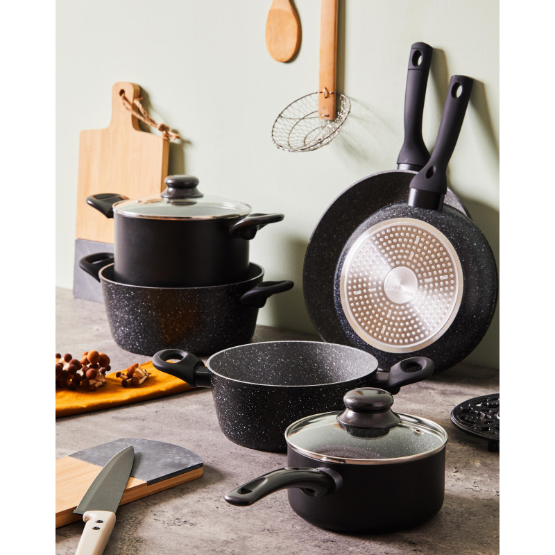 Set di 2 Batterie 7pz Gaia alluminio fondo induzione effetto marmo