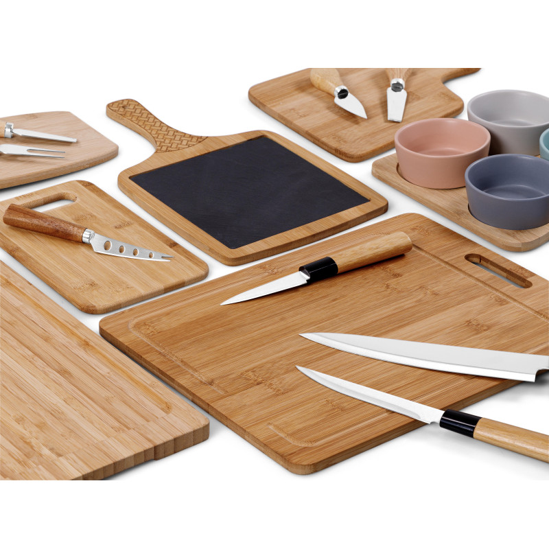 Set 12 taglieri pizza bamboo 43x30cm con 6 rotelle tagliapizza