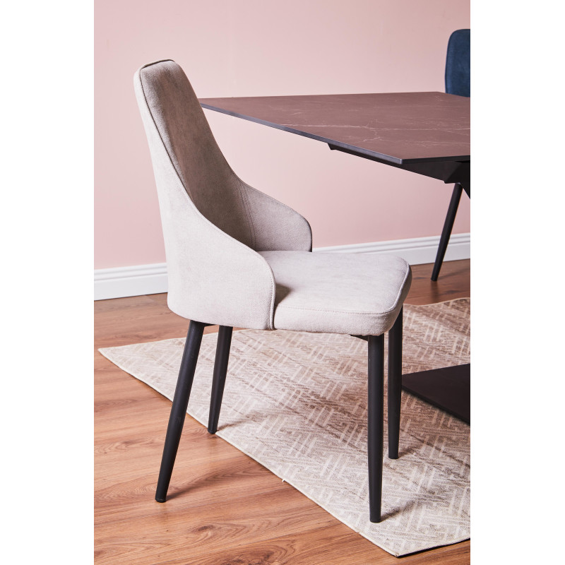 Set 4 sedie Chantal tessuto beige gambe nere opaco moderne casa