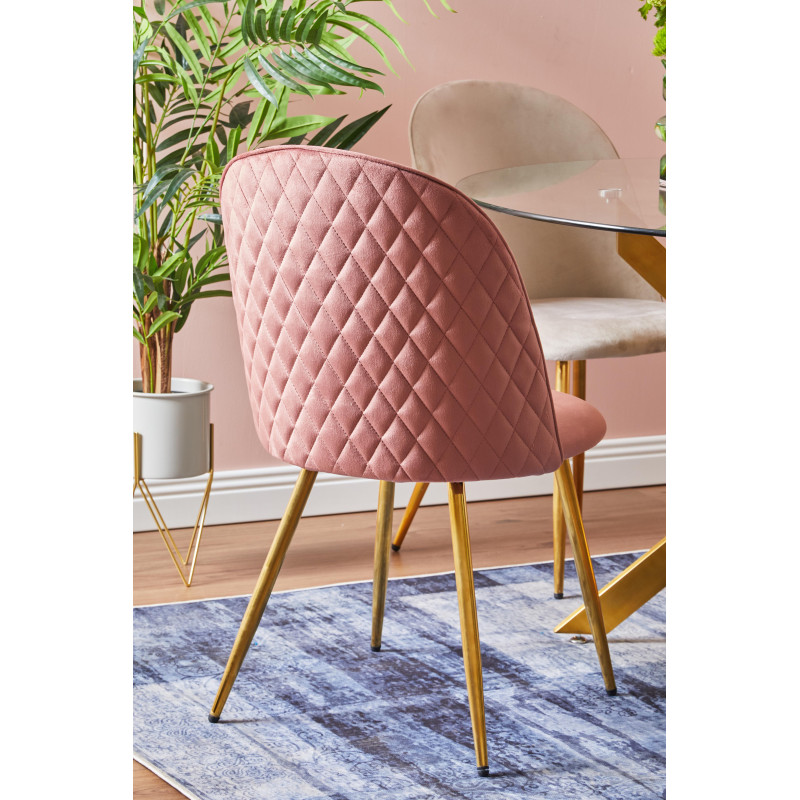 Set 4 sedie Claire velluto rosa scuro gambe oro eleganti moderne