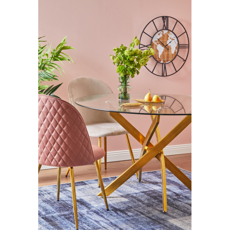 Set 4 sedie Claire velluto rosa scuro gambe oro eleganti moderne