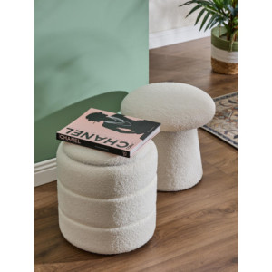 Zoom Set di 2 Pouf In Tessuto Teddy Mushy Bianco Ø 37x H 38 Cm