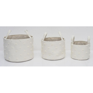 Set di 6 confezioni 3 Cesti Portatutto Tondi Con Manici Pompon Bianco