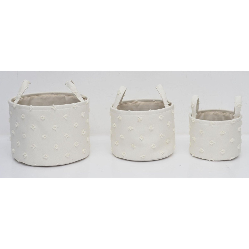 Set di 6 confezioni 3 Cesti Portatutto Tondi Con Manici Pompon Bianco