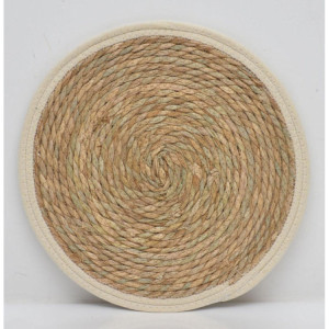 Set di 6 Tovagliette Tammy ø38 In Corda Di Paglia Naturale E Bordo In Cotone Sabbia