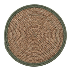 Set di 6 Tovagliette Tammy ø38 In Corda Di Paglia Naturale E Bordo In Cotone Verde