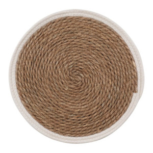 Set di 6 Tovagliette Tammy ø38 In Corda Di Paglia Naturale E Bordo In Cotone Bianco