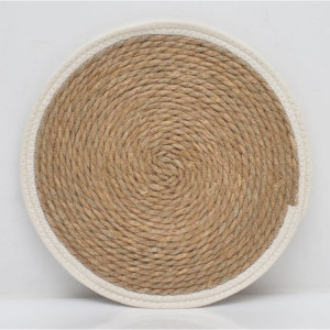 Zoom Set di 6 Tovagliette Tammy ø38 In Corda Di Paglia Naturale E Bordo In Cotone Bianco