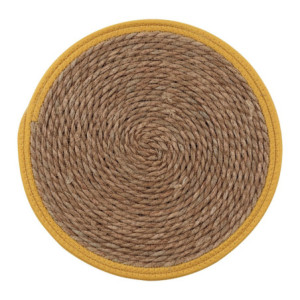 Set di 6 Tovagliette Tammy ø38 In Corda Di Paglia Naturale E Bordo In Cotone Giallo