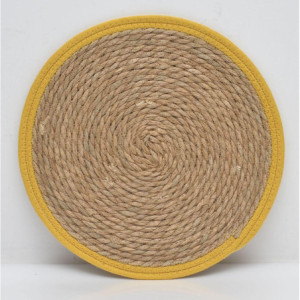 Zoom Set di 6 Tovagliette Tammy ø38 In Corda Di Paglia Naturale E Bordo In Cotone Giallo