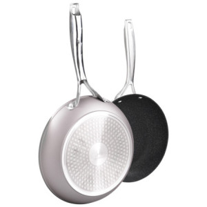 Zoom Set di 4 confezioni 2 Padelle 24/28 Silver Steel Manico Acciaio Int marmorizzato Nero