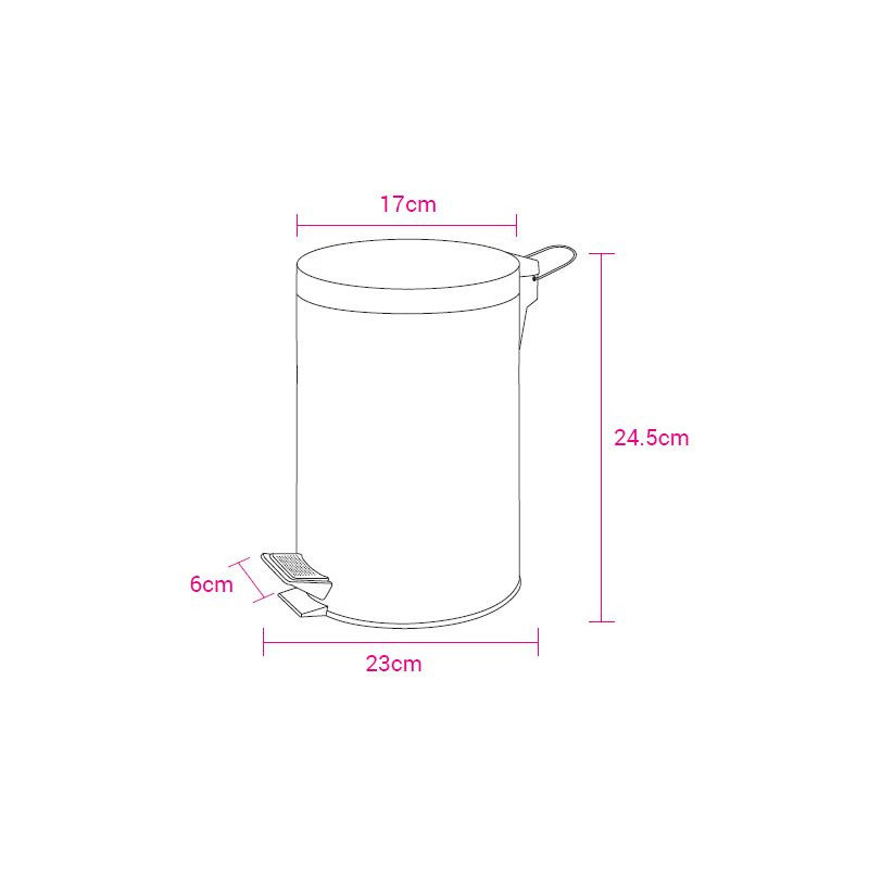 Set di 6 Porta Rifiuti A Pedale 3lit Nero Con Chiusura Soft