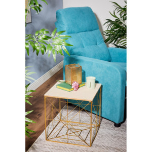 Zoom Set di 6 Tavolini Kalin 38x38x40cm Top Naturale+struttura Oro