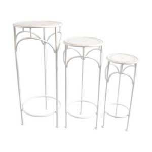 Set di 2 confezioni 3 Tavolini Corte Colore Crema 30x30x70-25x25x60-20x20x50