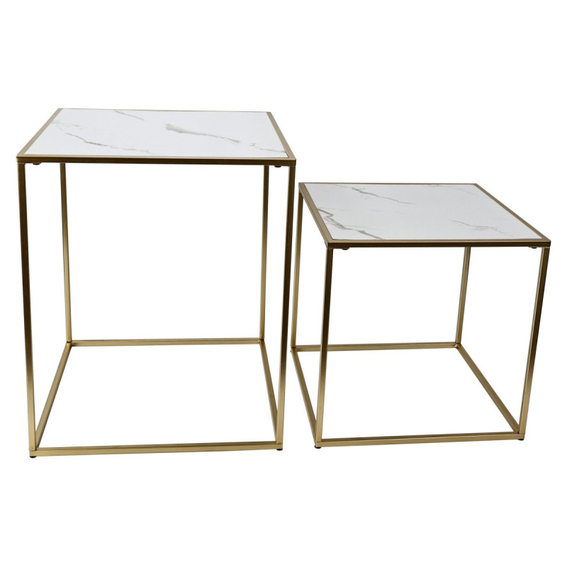 Set di 4 confezioni 2 tavolini Messina bianco marmo/oro moderni