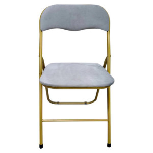 Zoom Set di 6 Sedie Pieghevole Cynthia In Velluto Grigio E Struttura Oro