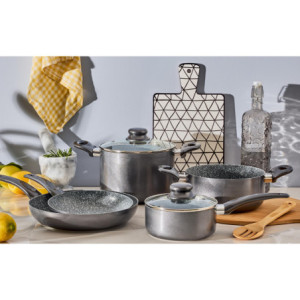 Zoom Set di 2 Batteria 7pz Greta Alluminio Stampato Fondo Induzione Interno Effetto Marmor